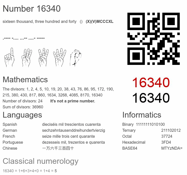 Number 16340 infographic