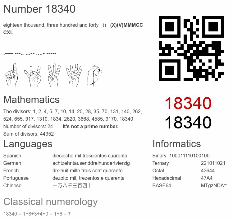 Number 18340 infographic