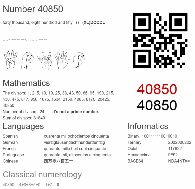 Number 40850 infographic
