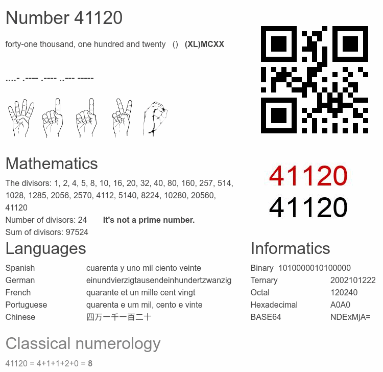 Number 41120 infographic