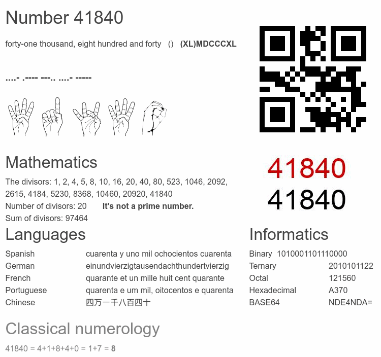 Number 41840 infographic