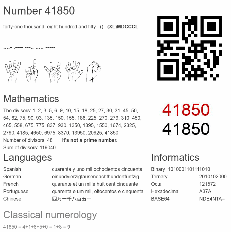 Number 41850 infographic