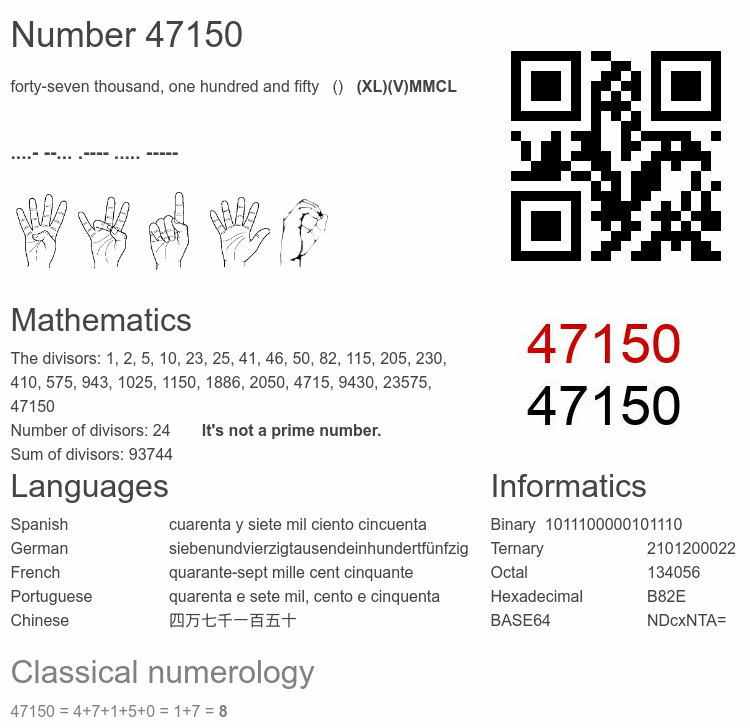 Number 47150 infographic