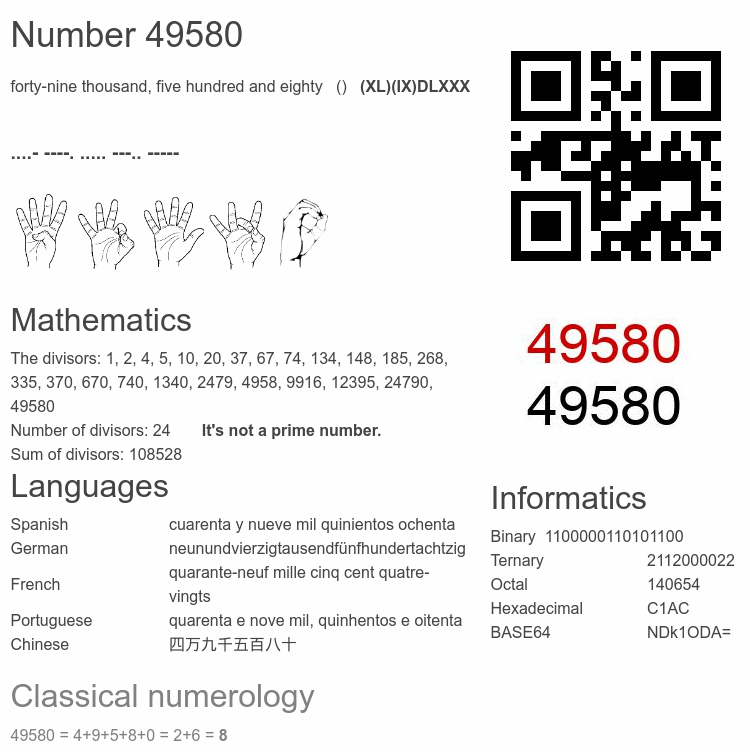 Number 49580 infographic