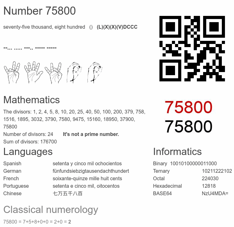Number 75800 infographic