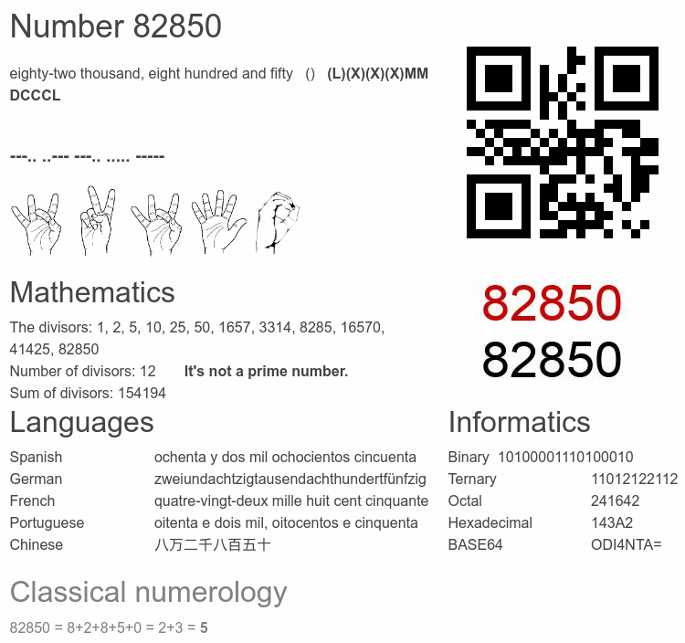 Number 82850 infographic