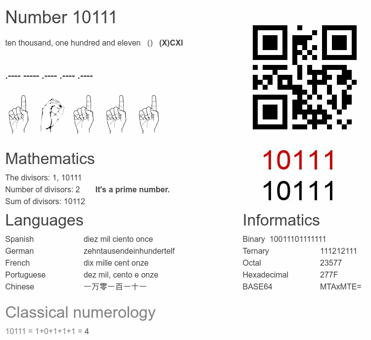 Number 10111 infographic