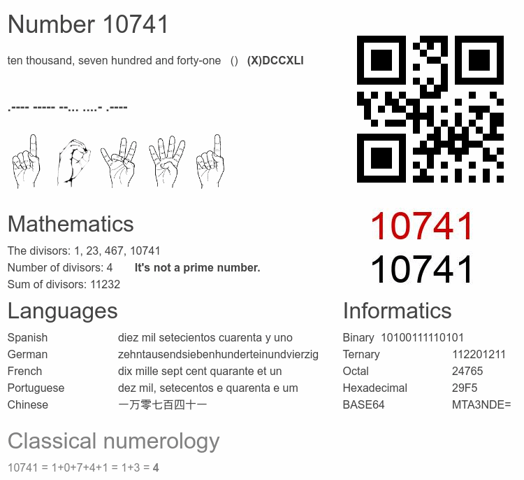 Number 10741 infographic