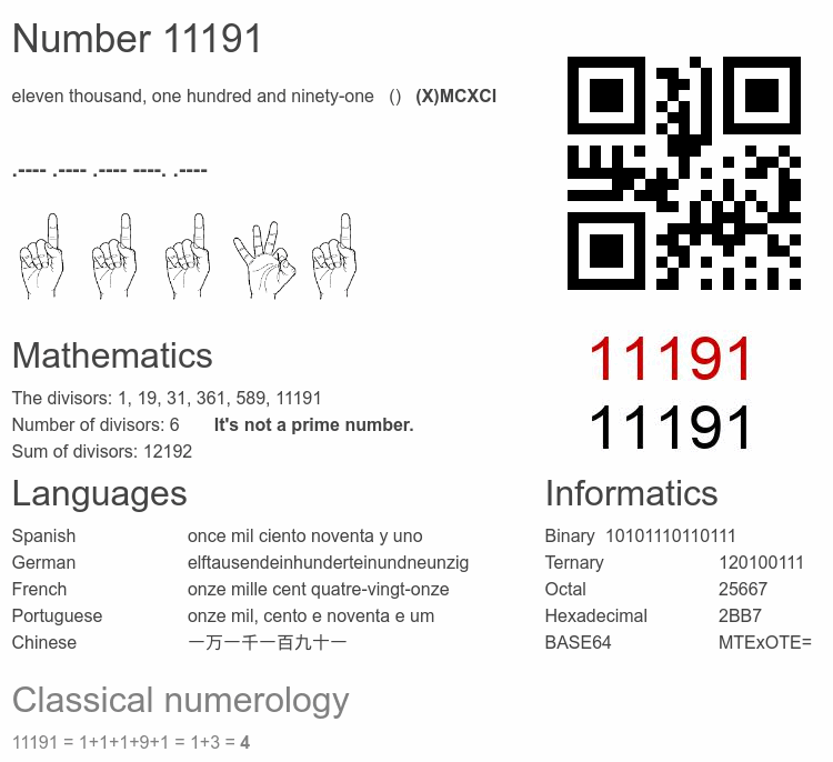 Number 11191 infographic