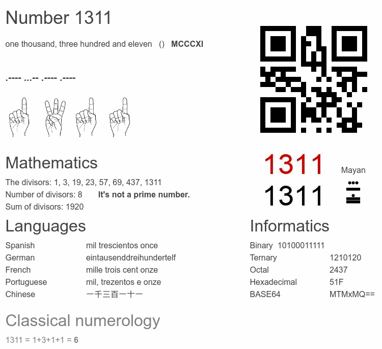 Number 1311 infographic