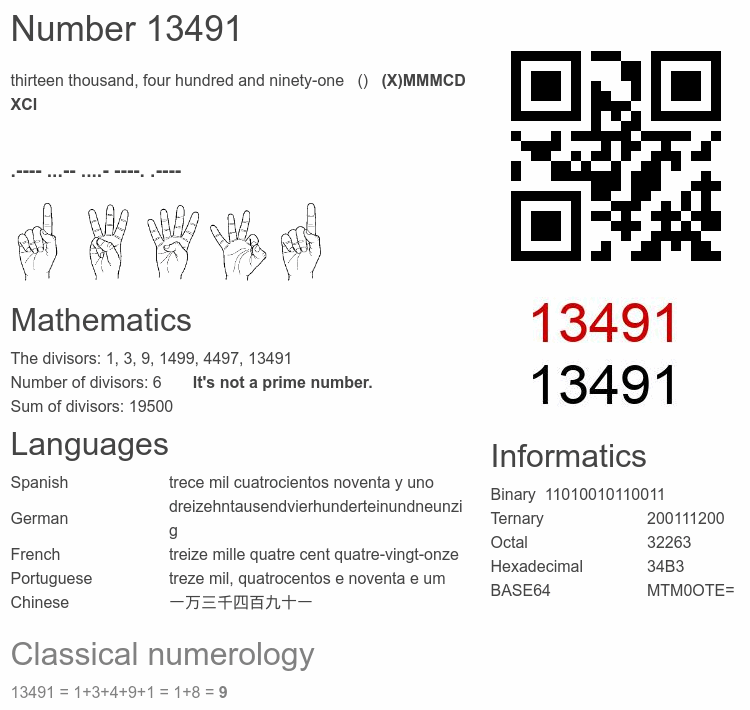 Number 13491 infographic