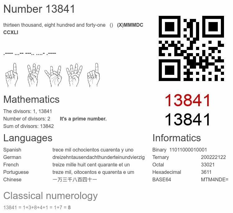 Number 13841 infographic