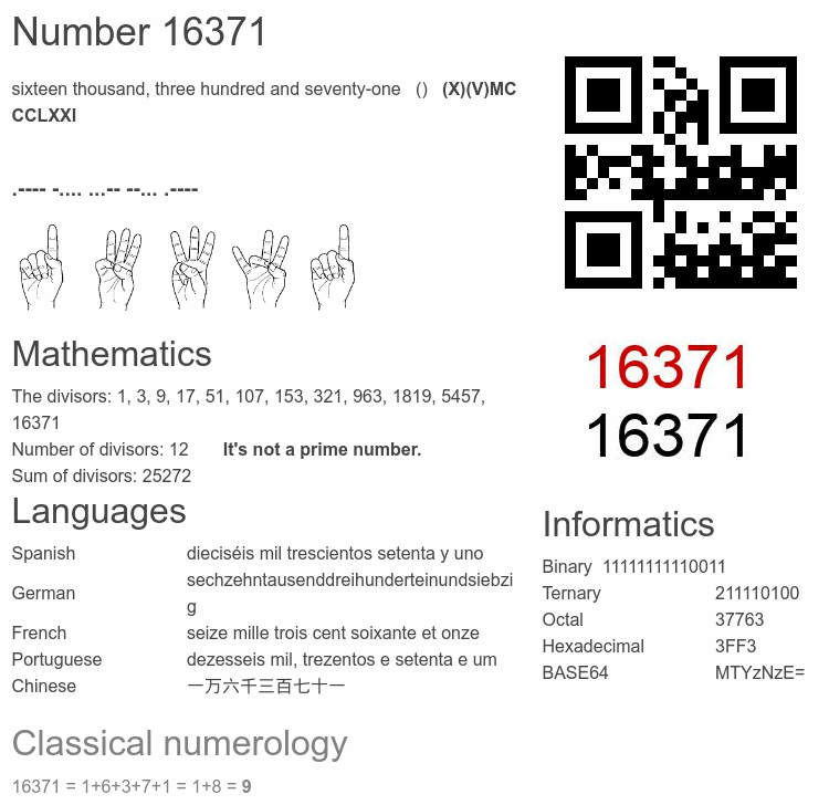 Number 16371 infographic