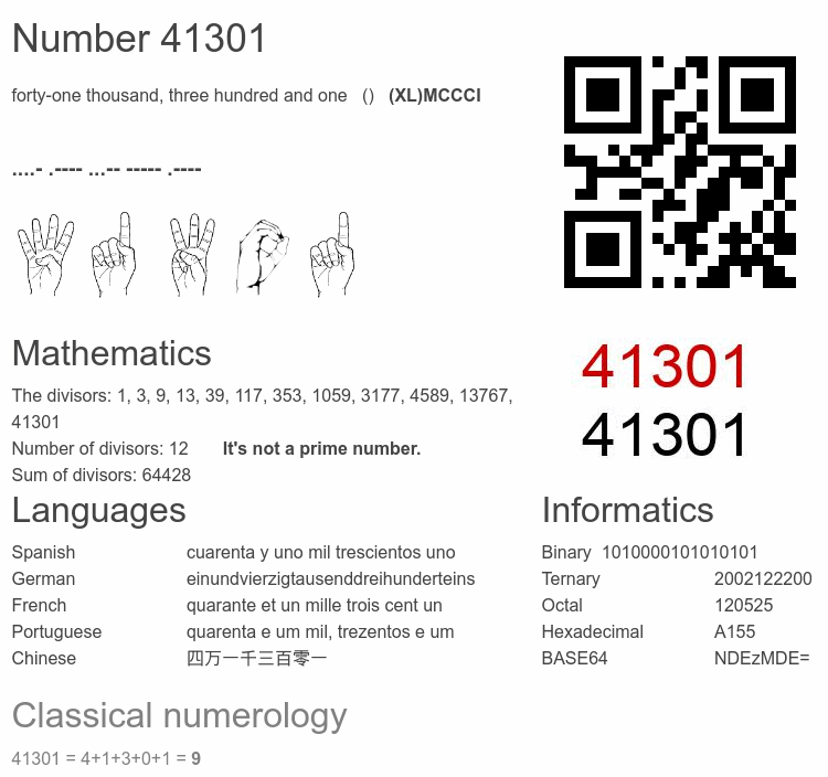 Number 41301 infographic