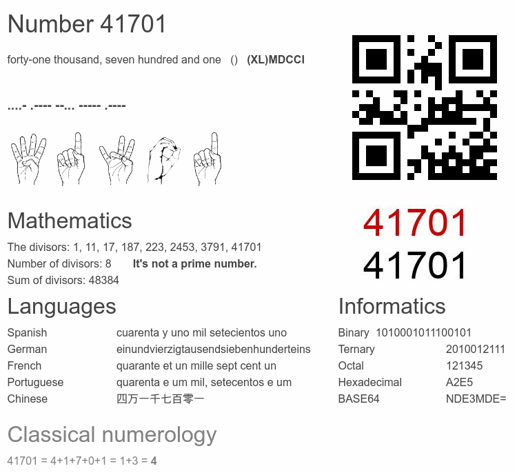 Number 41701 infographic
