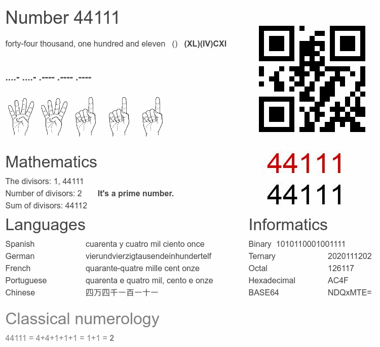 Number 44111 infographic
