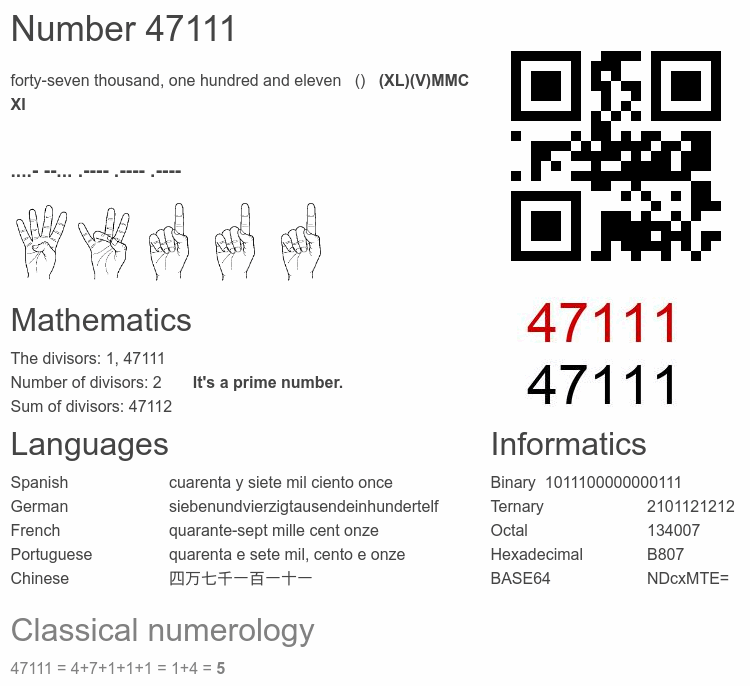 Number 47111 infographic