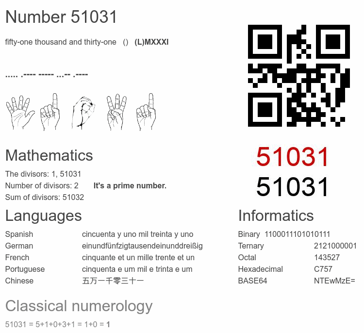 Number 51031 infographic