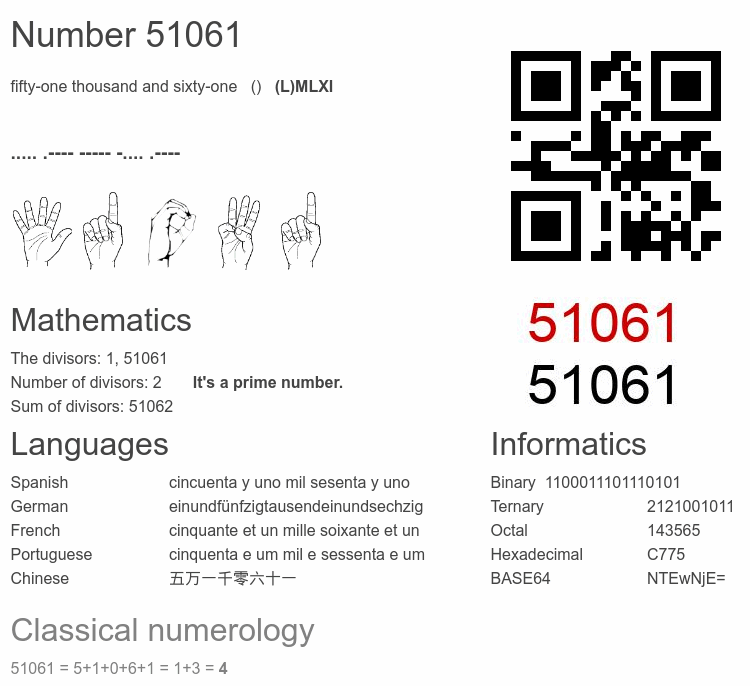 Number 51061 infographic