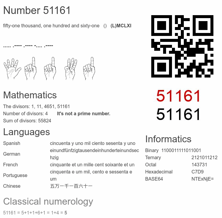 Number 51161 infographic