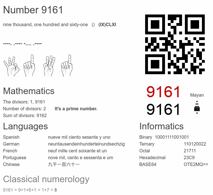 Number 9161 infographic