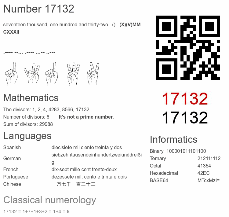 Number 17132 infographic