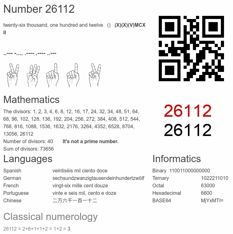 Number 26112 infographic