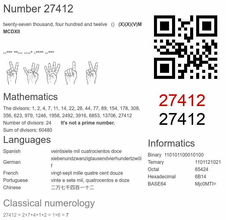 Number 27412 infographic