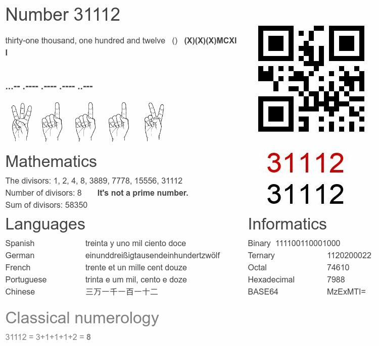 Number 31112 infographic