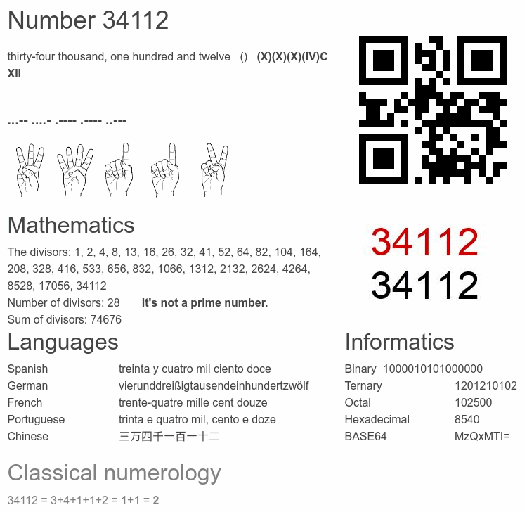 Number 34112 infographic