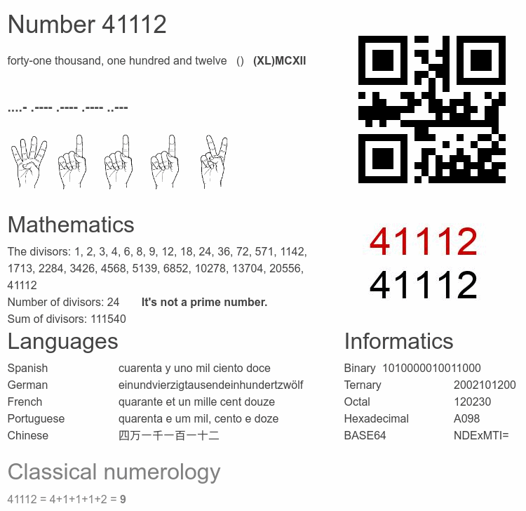 Number 41112 infographic