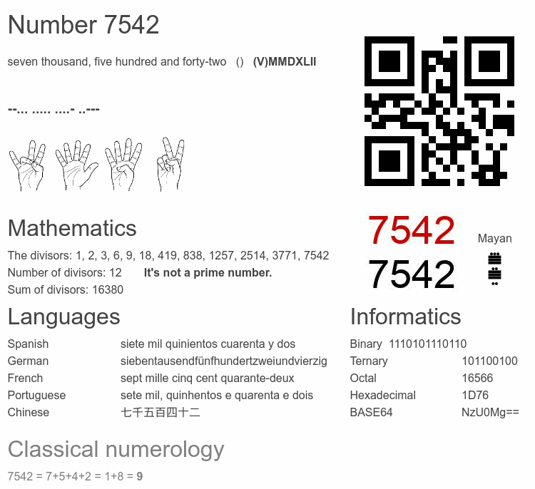 Number 7542 infographic