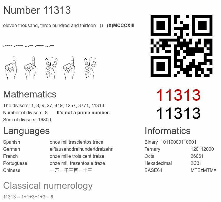 Number 11313 infographic