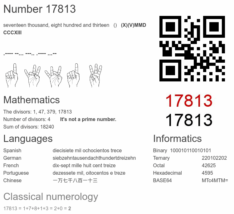 Number 17813 infographic