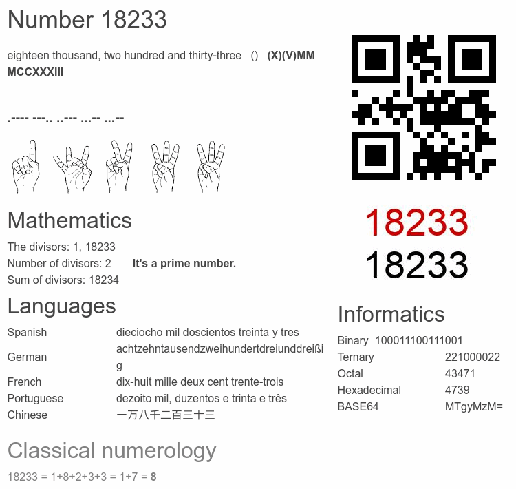18233 number, meaning and properties - Number.academy