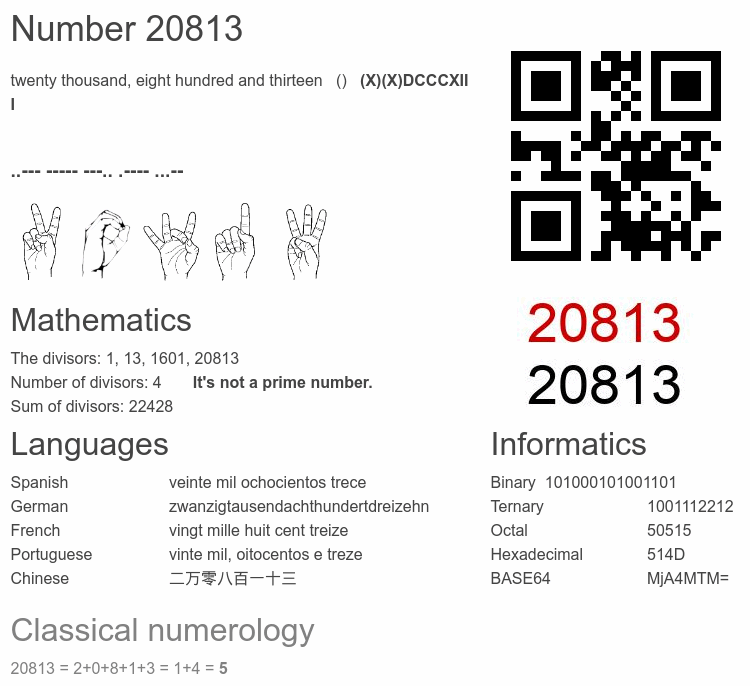 Number 20813 infographic