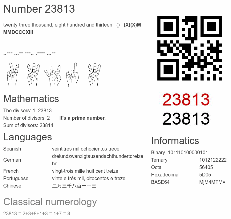 Number 23813 infographic