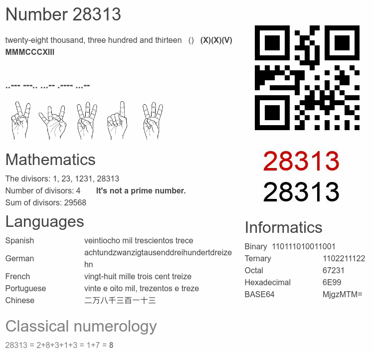 Number 28313 infographic