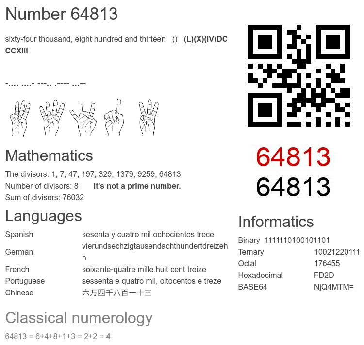 Number 64813 infographic