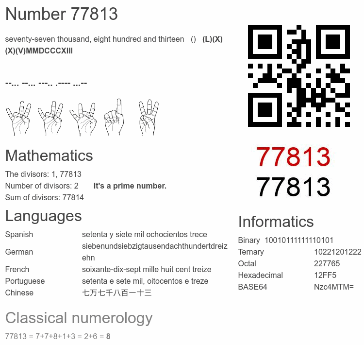 Number 77813 infographic