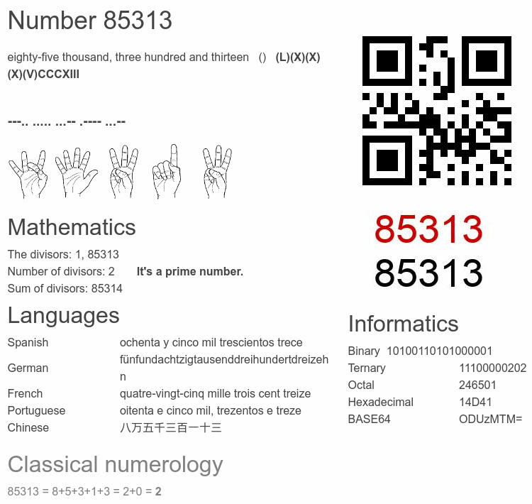 Number 85313 infographic