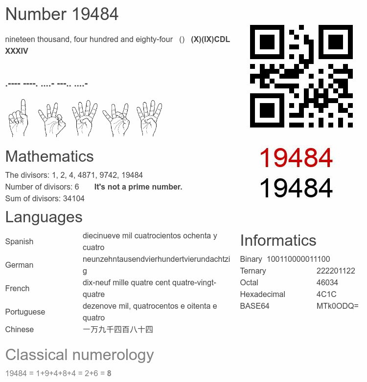 Number 19484 infographic