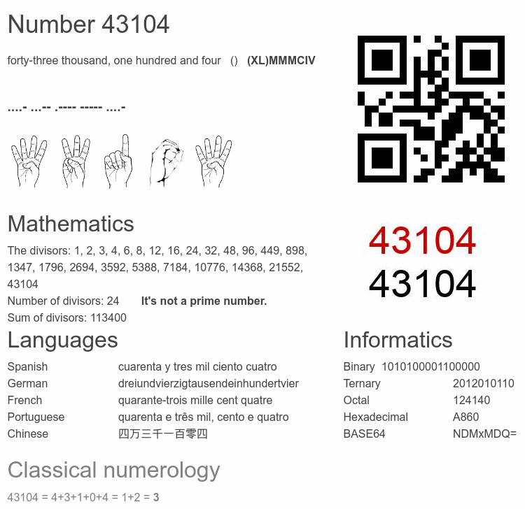 Number 43104 infographic
