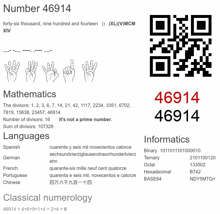 Number 46914 infographic