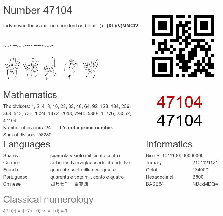 Number 47104 infographic