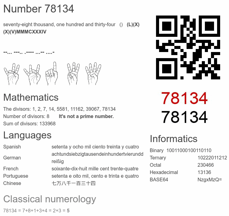 Number 78134 infographic