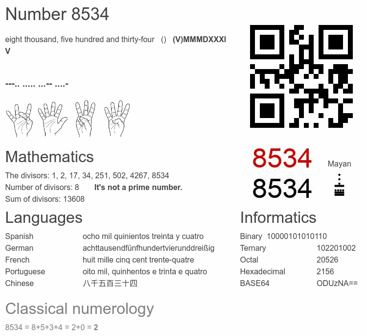 Number 8534 infographic