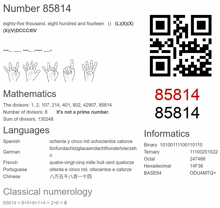Number 85814 infographic