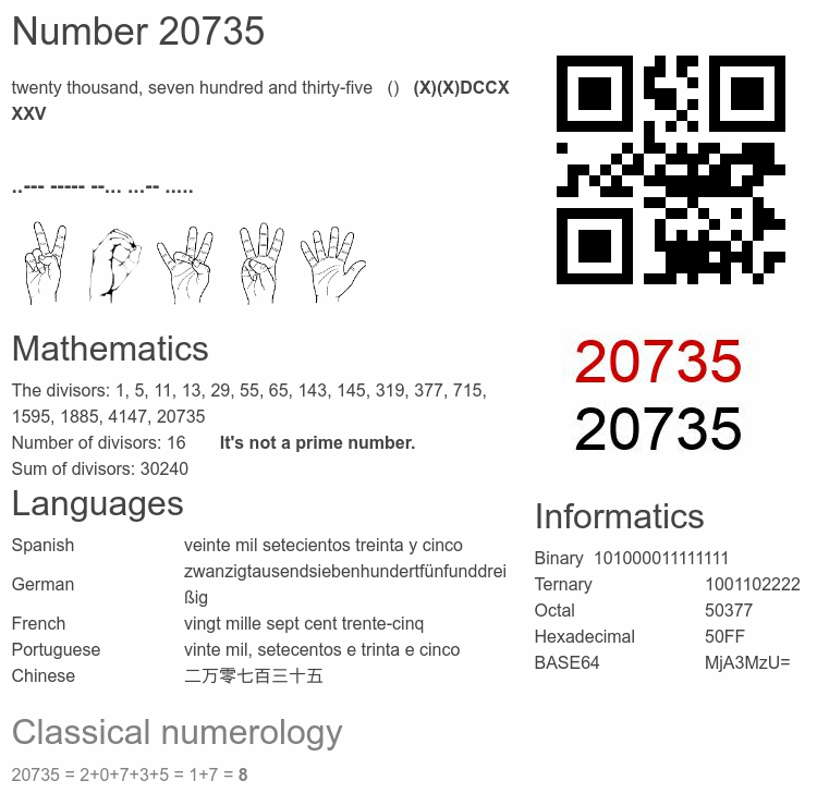 20735 number, meaning and properties - Number.academy