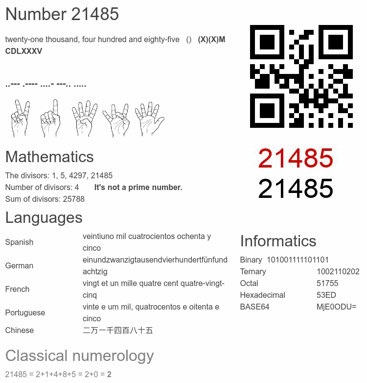 Number 21485 infographic